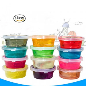 Crystal Clay Soft Slime Non Toxic Set Pack Of 12 Pcs Assorted Colors