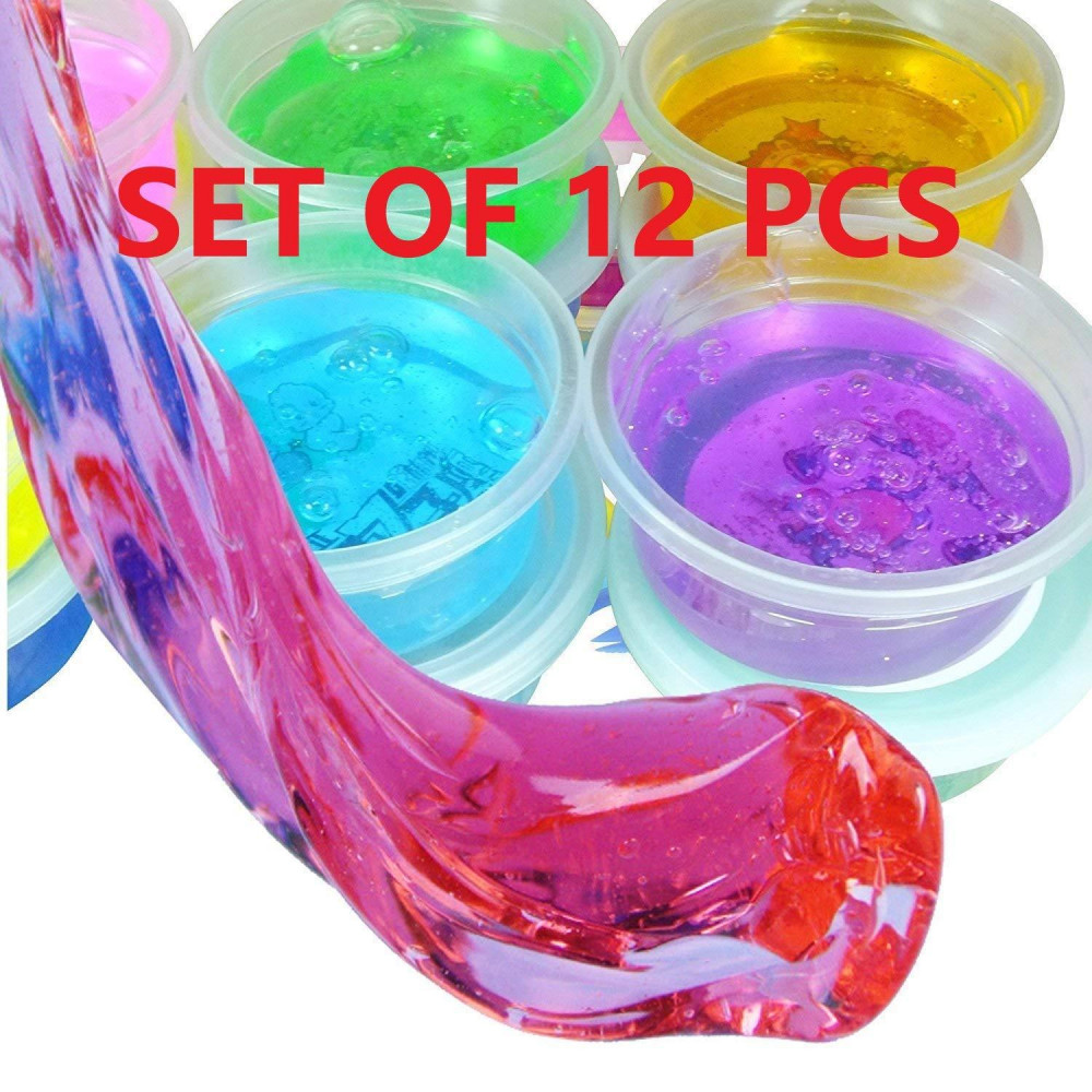 Crystal Clay Soft Slime Non Toxic Set Pack Of 12 Pcs Assorted Colors